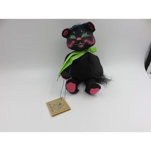 Vintage 1991 Annalee Black Felt Cat 9" Pink Green 2984 Halloween Poseable